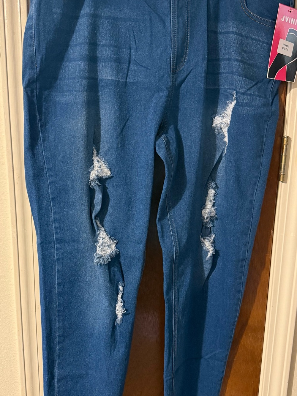 JVINI Plus Size 2x Women's Ripped Dark Blue Skinny Jeans - Picture 2 of 4